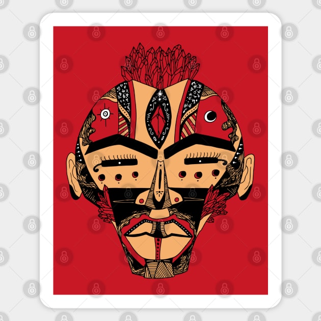 Red and Cream African Mask 4 Sticker by kenallouis